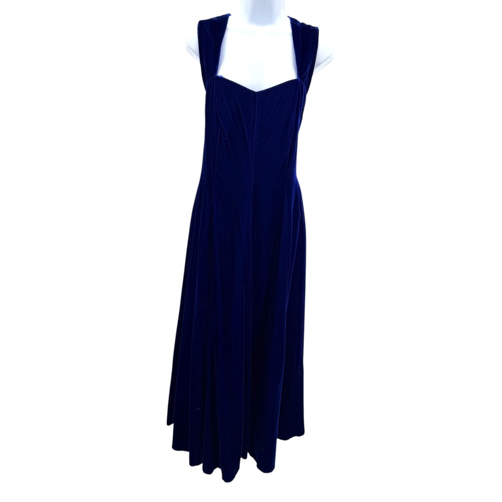 Vintage‎ Miss Ashlee California Blue Velvet Midi Dress Sweetheart USA Sz 10 Glam